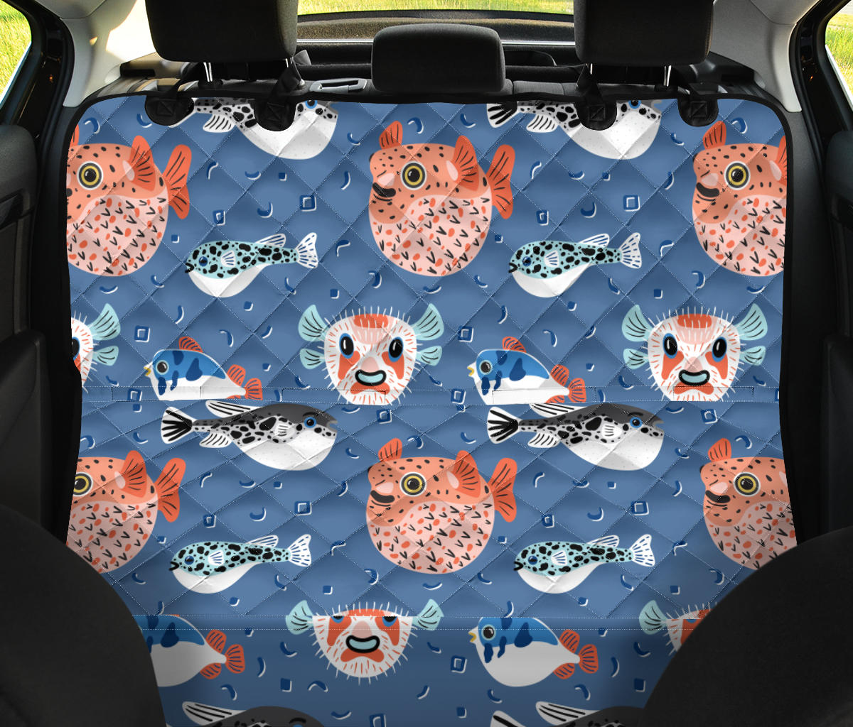 Fugu Pattern Print Design 02 Rear Dog Car Seat Cover Hammock