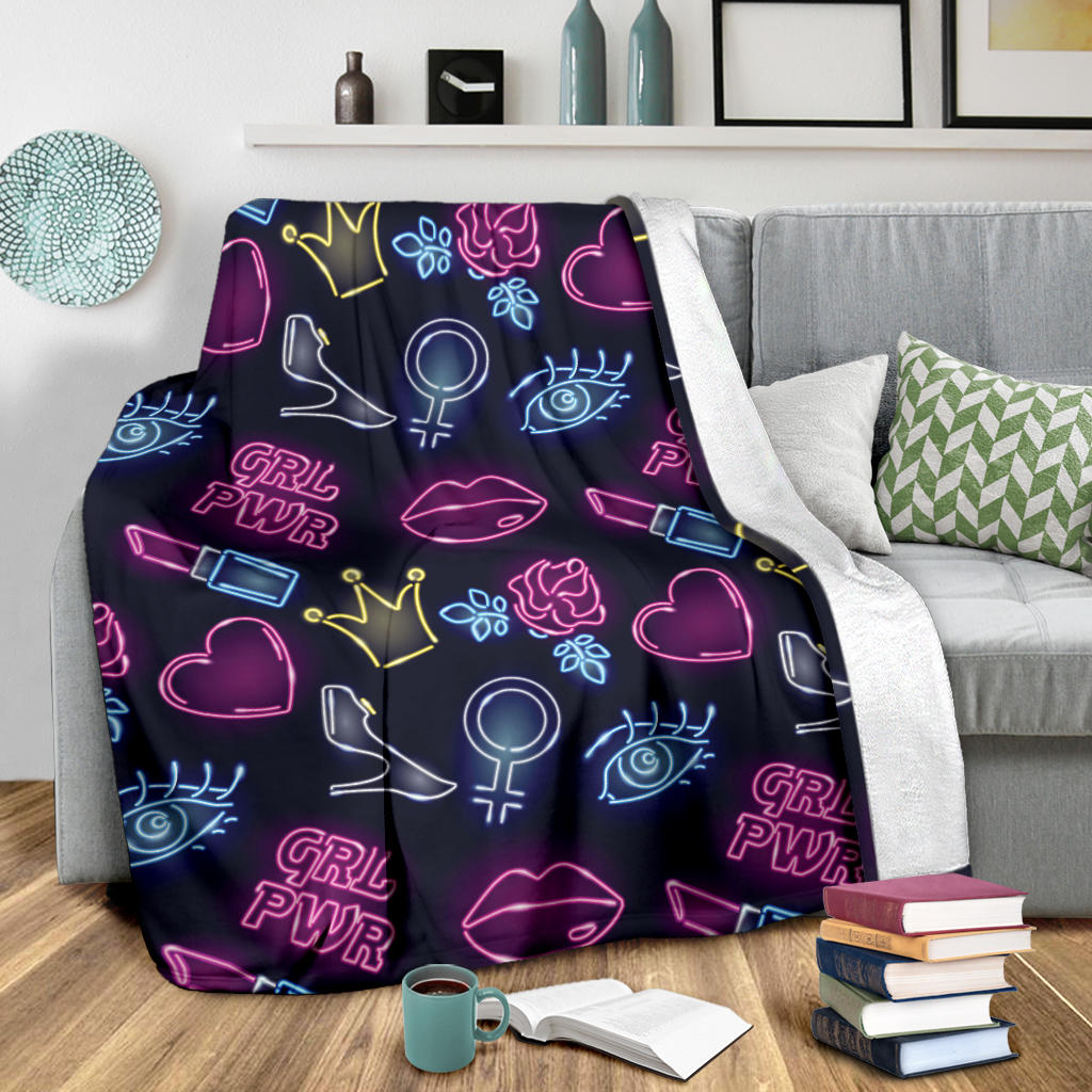 Lipstick Neon Pattern Print Design 02 Premium Blanket