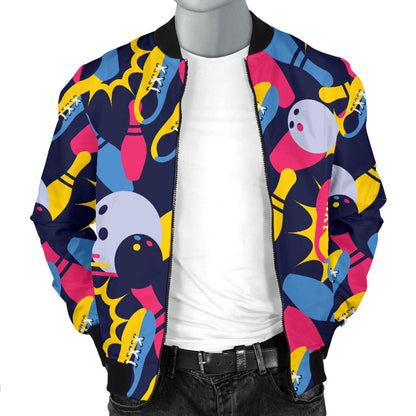 Bowling Pattern Print Design 02 Men Bomber Jacket