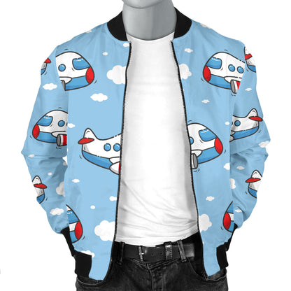 Airplane Cartoon Pattern Print Design 07 Men Bomber Jacket