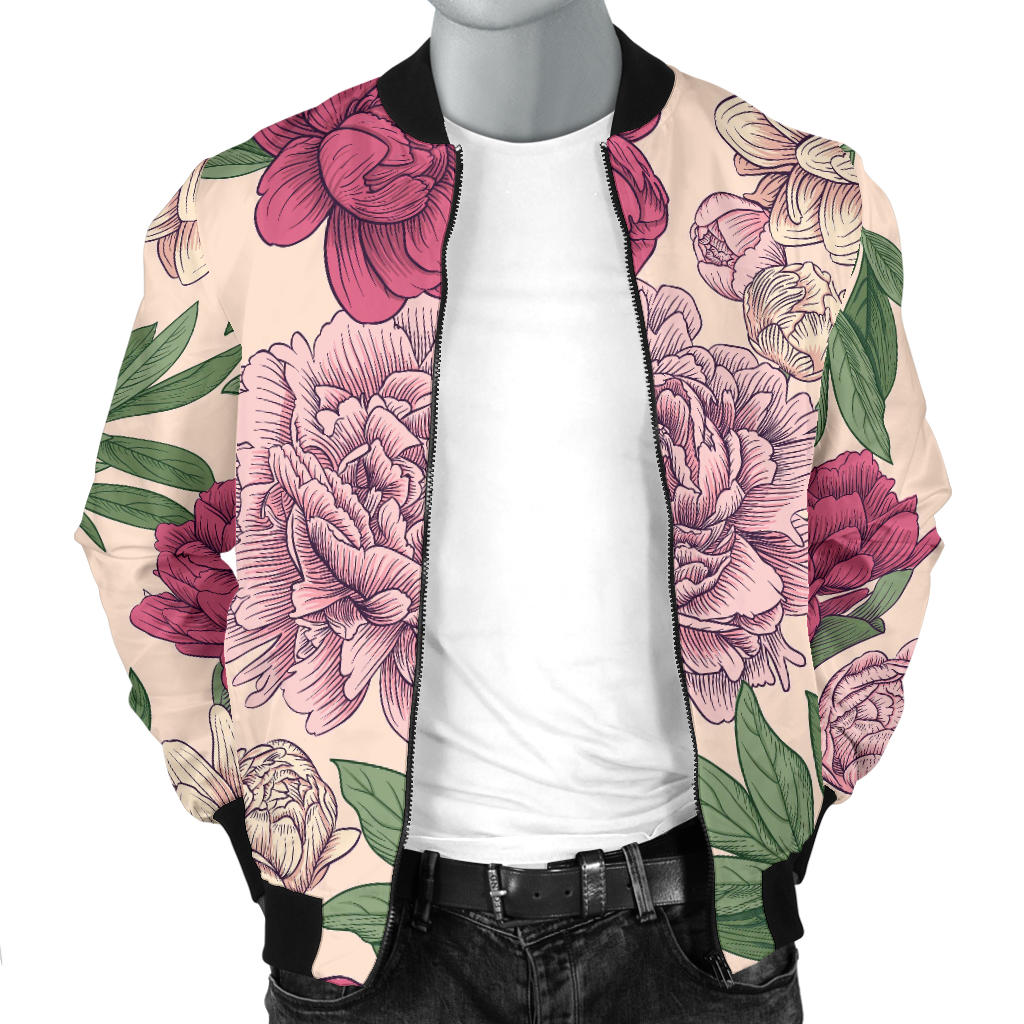 Peony Pattern Print Design A01 Men Bomber Jacket