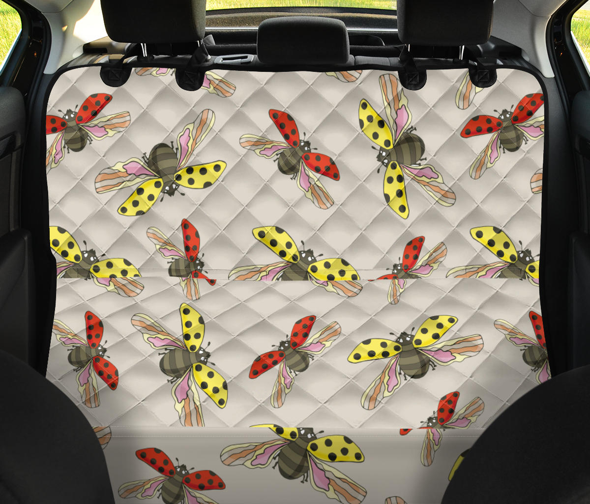 Ladybug Pattern Print Design 04 Rear Dog Car Seat Cover Hammock