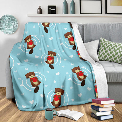 Sea Otter Cute Pattern Print Design 04 Premium Blanket