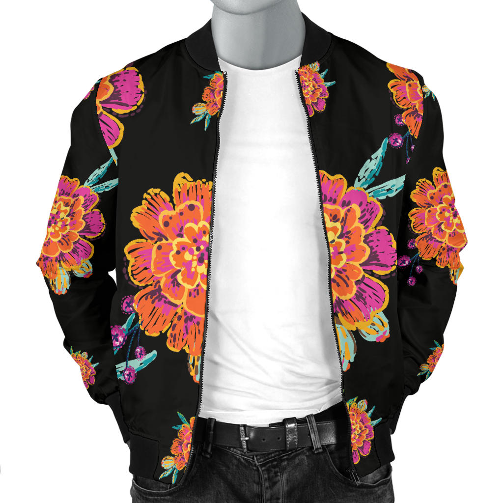 Marigold Pattern Print Design 01 Men Bomber Jacket