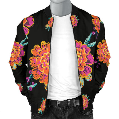 Marigold Pattern Print Design 01 Men Bomber Jacket