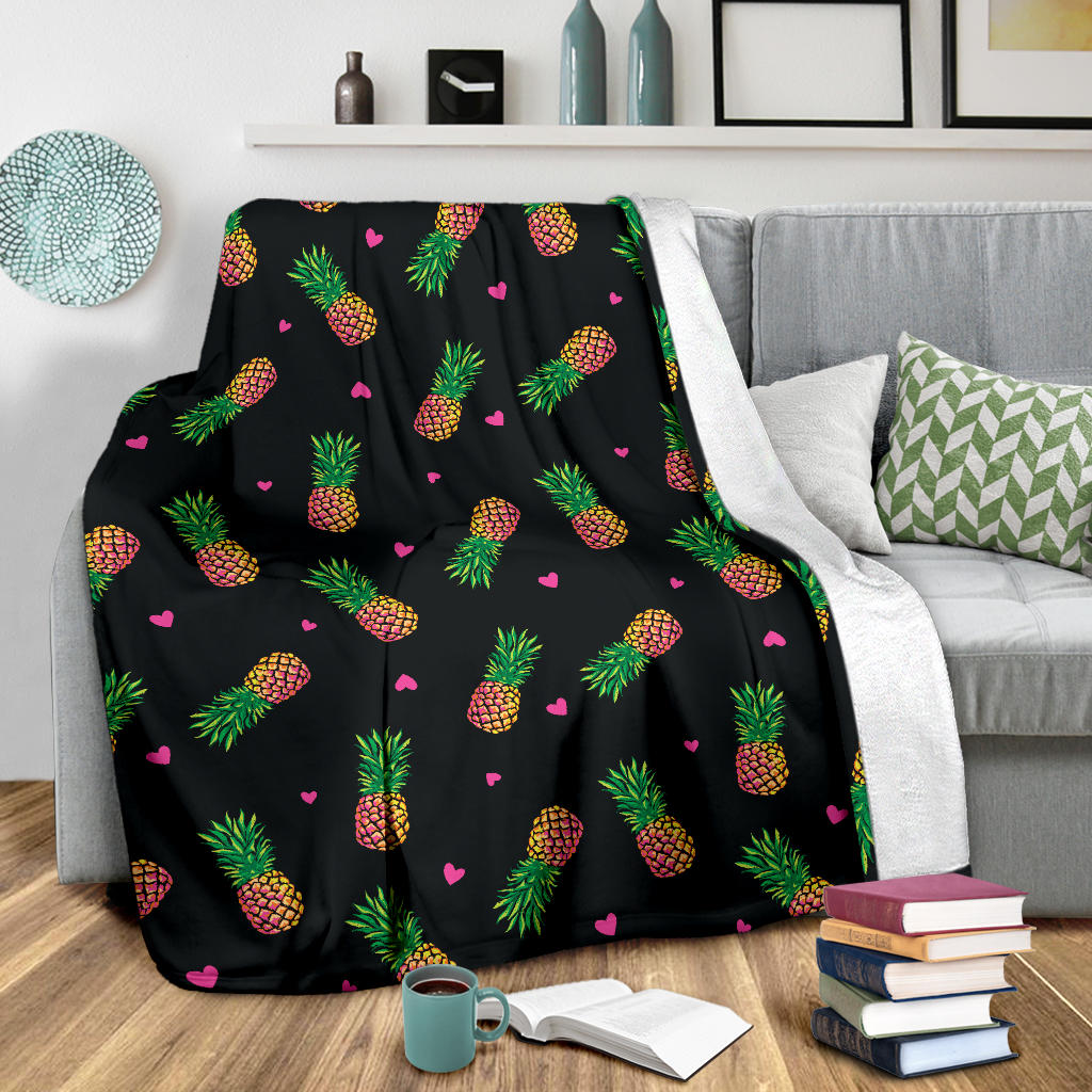 Neon Pineapple Pattern Print Design A04 Premium Blanket