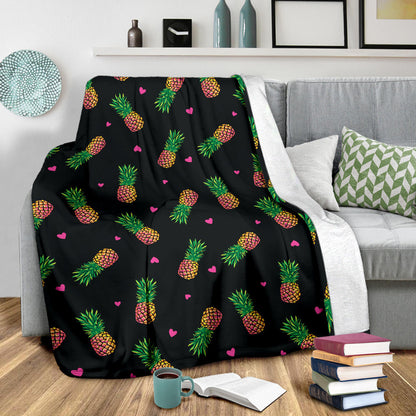 Neon Pineapple Pattern Print Design A04 Premium Blanket