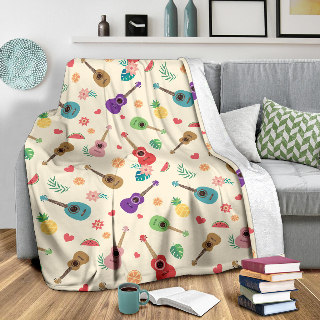 Ukulele Pattern Print Design 01 Premium Blanket