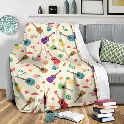 Ukulele Pattern Print Design 01 Premium Blanket