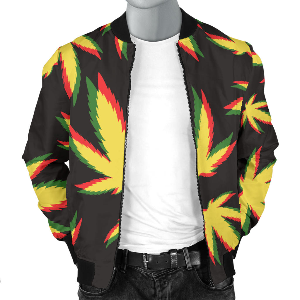 Pot Leaf Pattern Print Design A02 Men Bomber Jacket