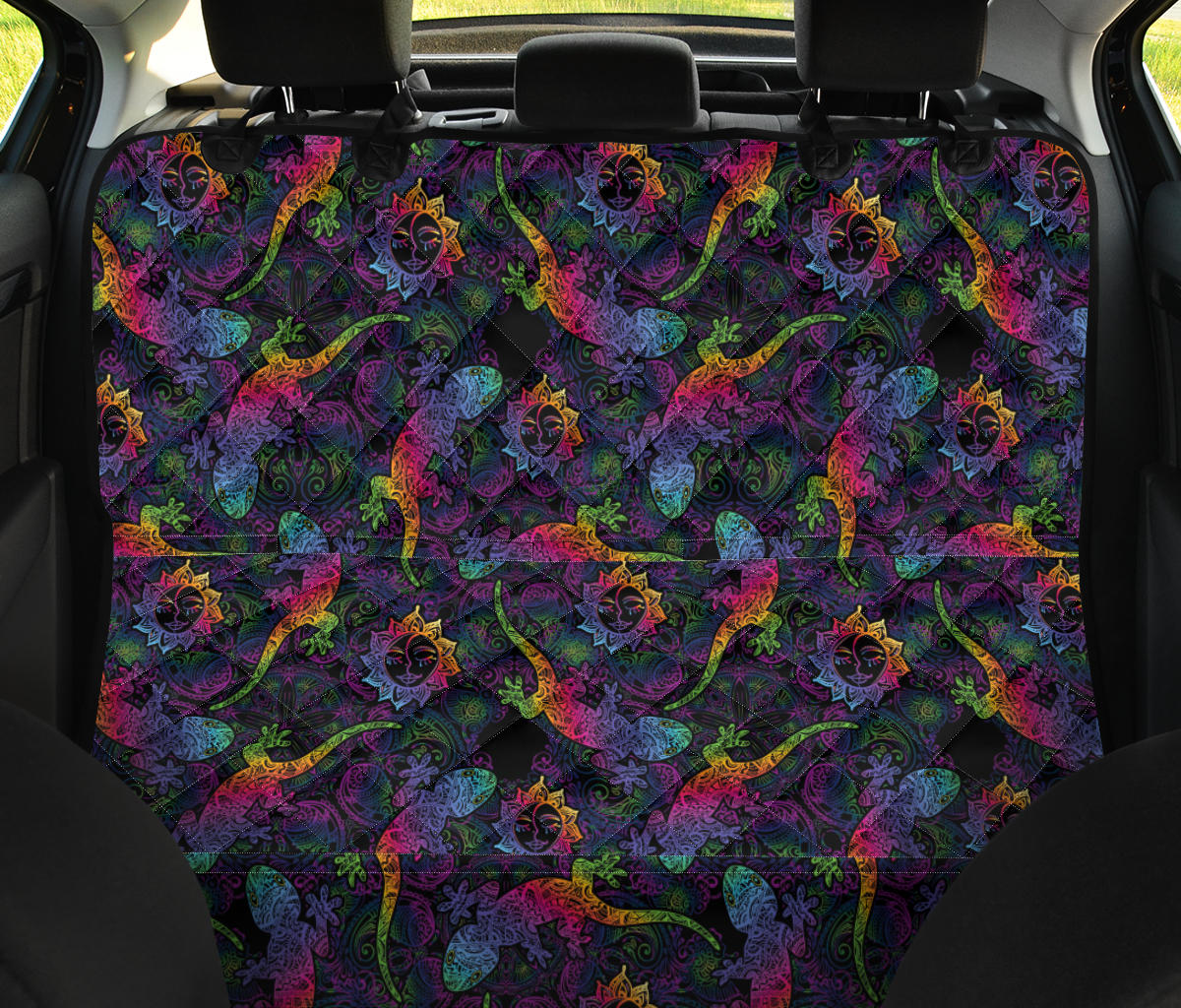 Gecko Rainbow Pattern Print Design 03 Rear Dog Car Seat Cover Hammock