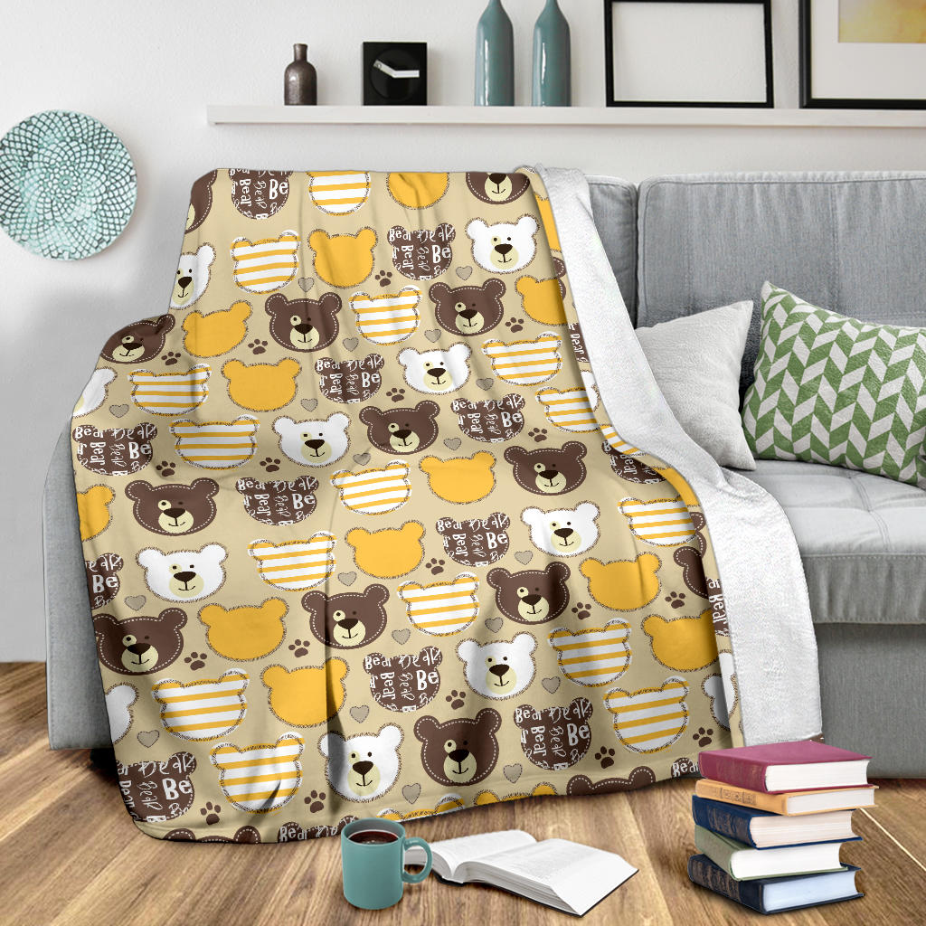 Bear PatchworkPattern Print Design 01 Premium Blanket