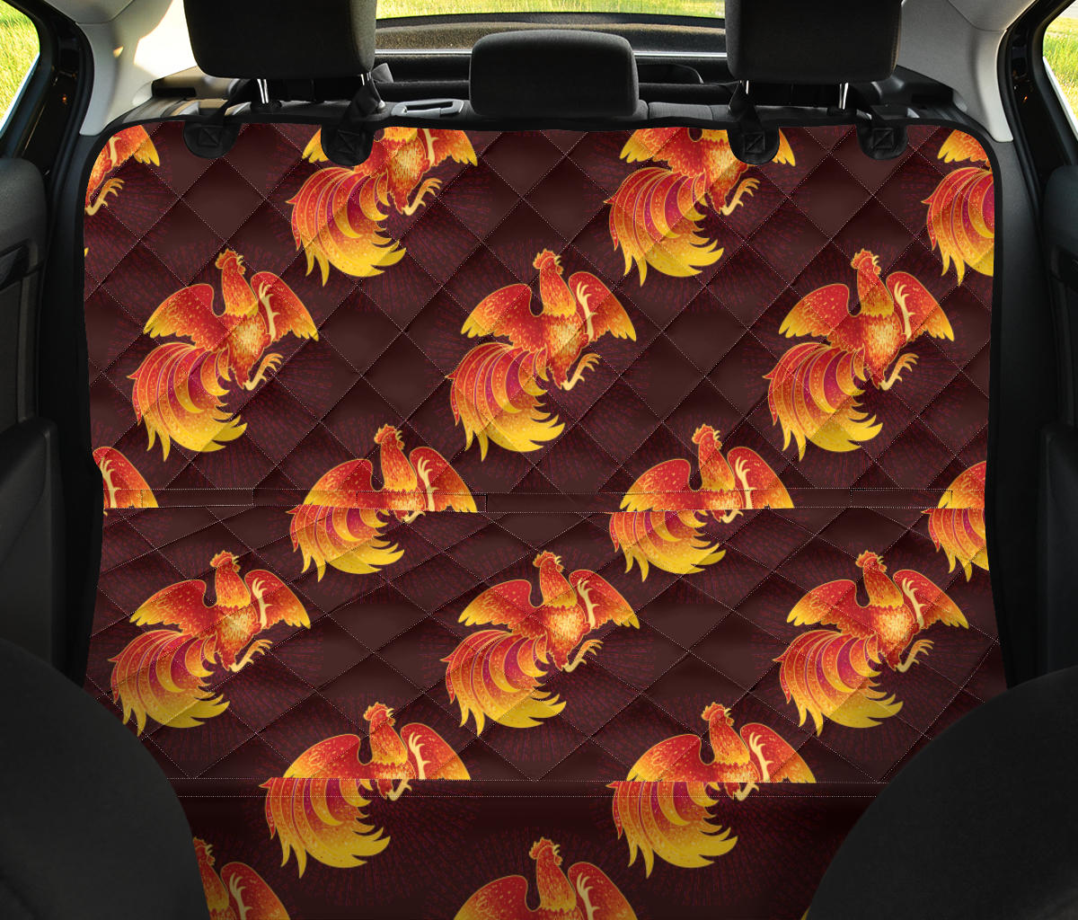 Rooster Pattern Print Design A04 Rear Dog Car Seat Cover Hammock
