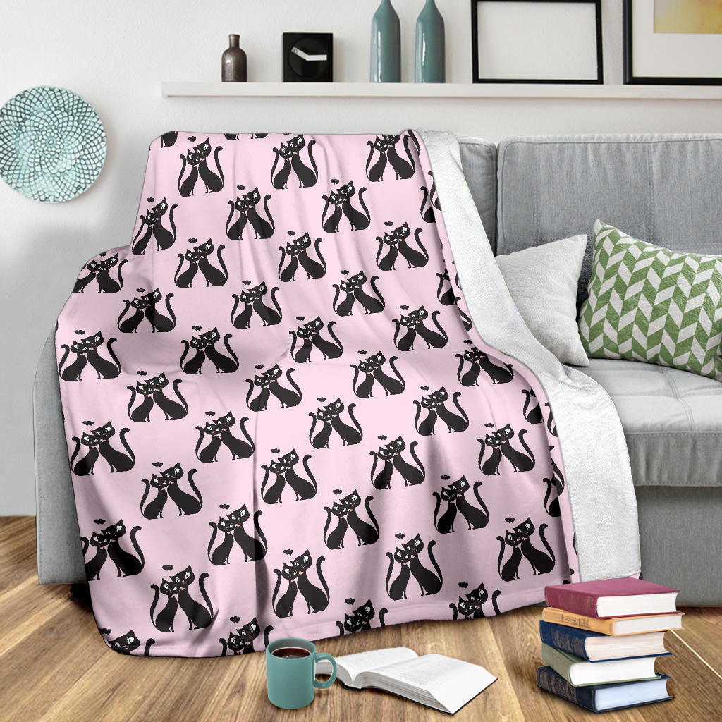 Black Cat Pattern Print Design 01 Premium Blanket