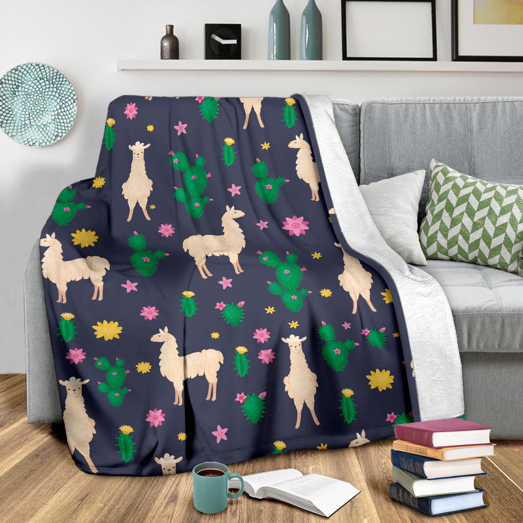 Llama Cactus Pattern Print Design 012 Premium Blanket