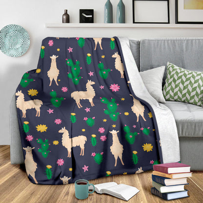 Llama Cactus Pattern Print Design 012 Premium Blanket