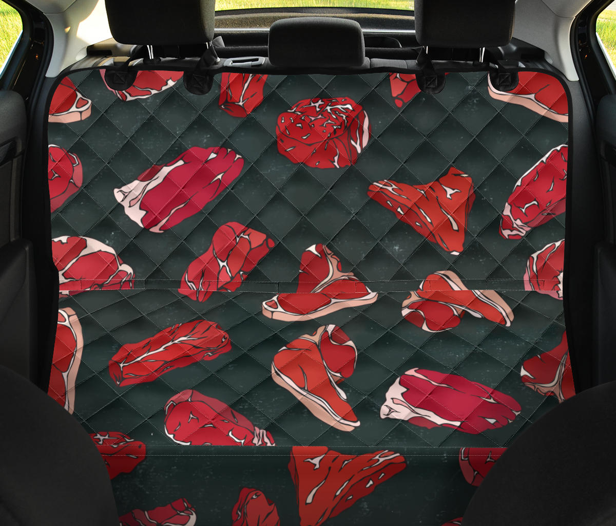 Meat Pattern Print Design 01 Rear Dog Car Seat Cover Hammock