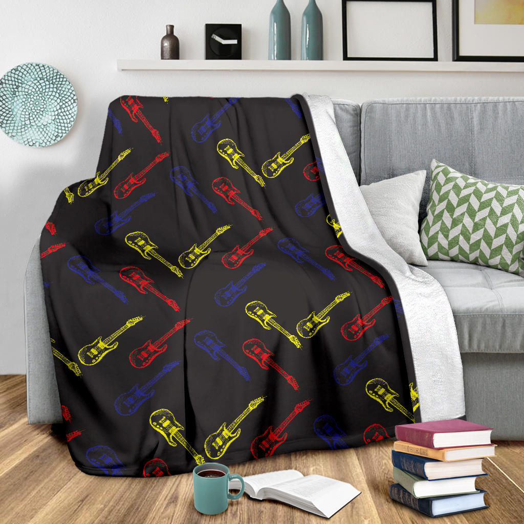 Electric Guitar Pattern Print Design 03 Premium Blanket