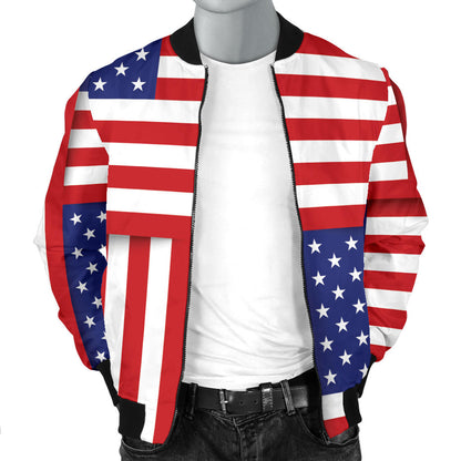 Patriotic US Flag Pattern Print Design A01 Men Bomber Jacket