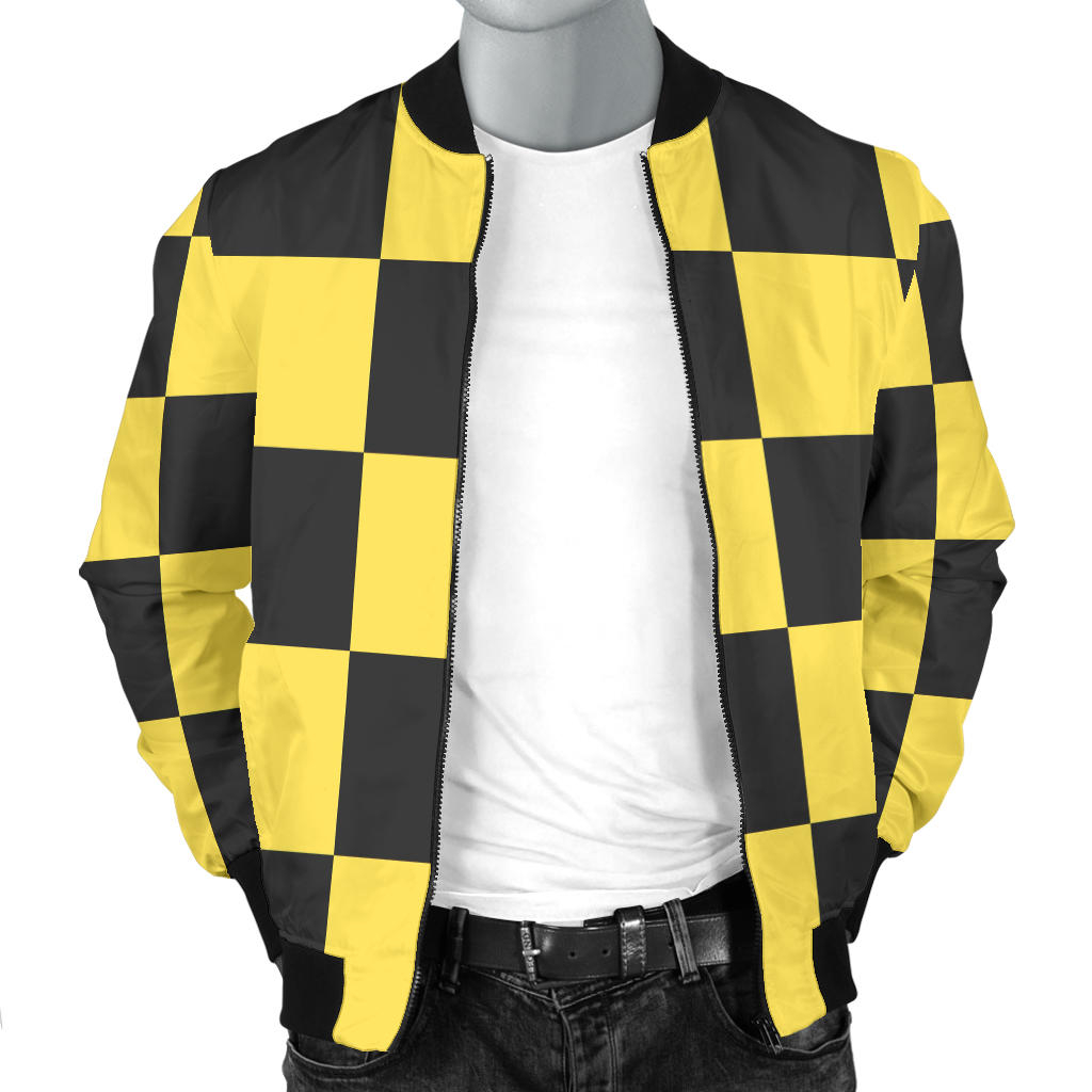 Checkered Yellow Pattern Print Design 03 Men Bomber Jacket