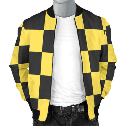 Checkered Yellow Pattern Print Design 03 Men Bomber Jacket