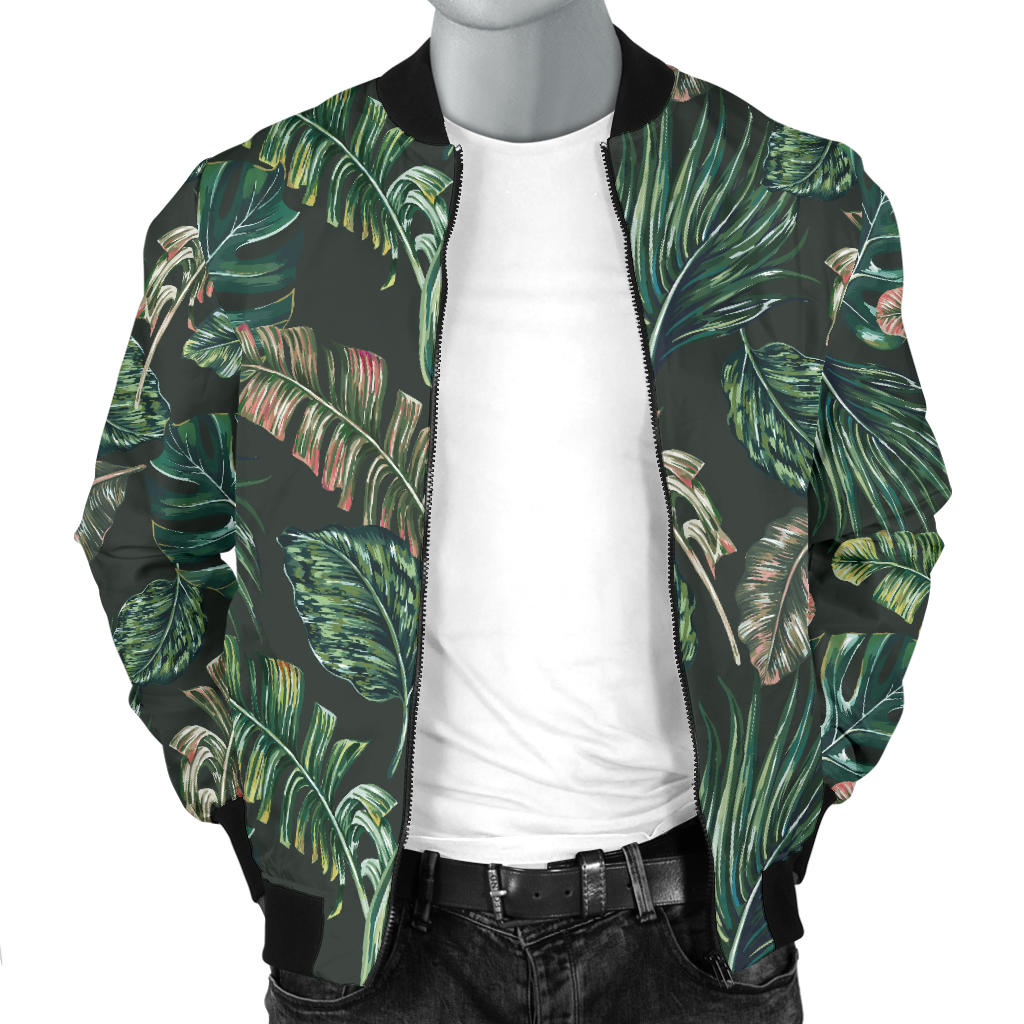 Banana Leaf Pattern Print Design 05 Men Bomber Jacket
