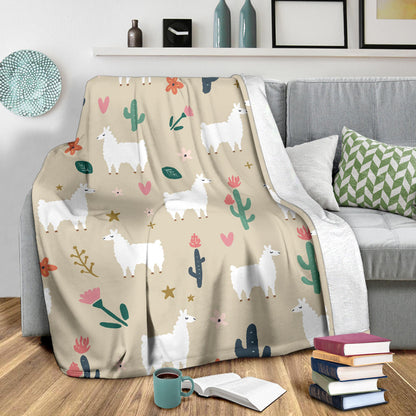 Llama Cactus Pattern Print Design 09 Premium Blanket