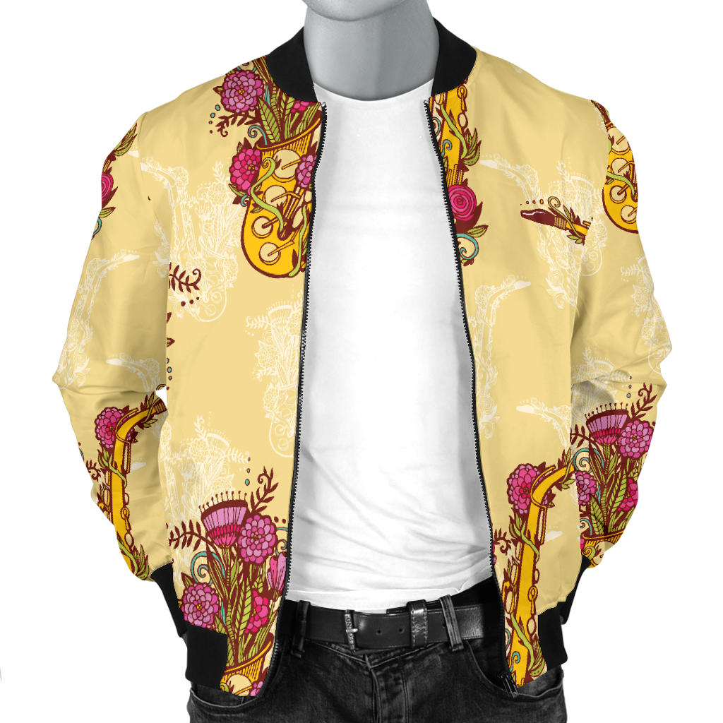 Saxophone Pattern Print Design 04 Men Bomber Jacket