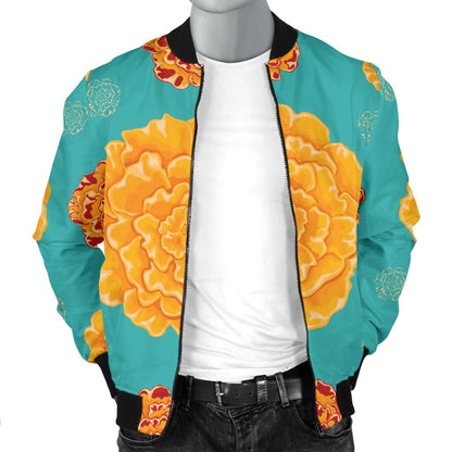 Marigold Pattern Print Design 02 Men Bomber Jacket