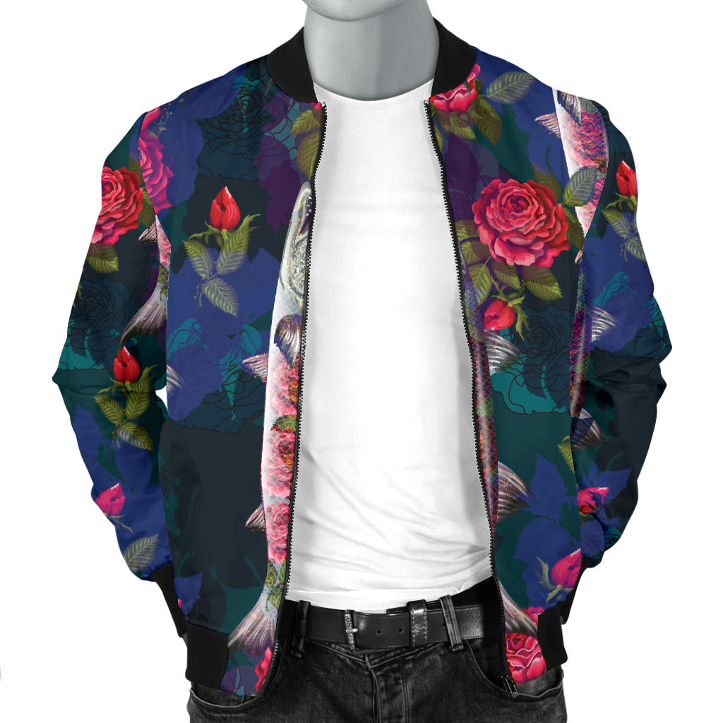 Barracuda with Folwer Pattern Print Design 01 Men Bomber Jacket
