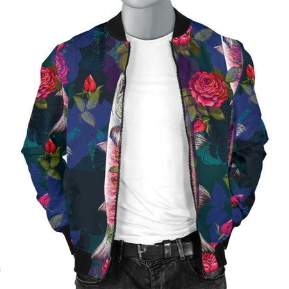 Barracuda with Folwer Pattern Print Design 01 Men Bomber Jacket