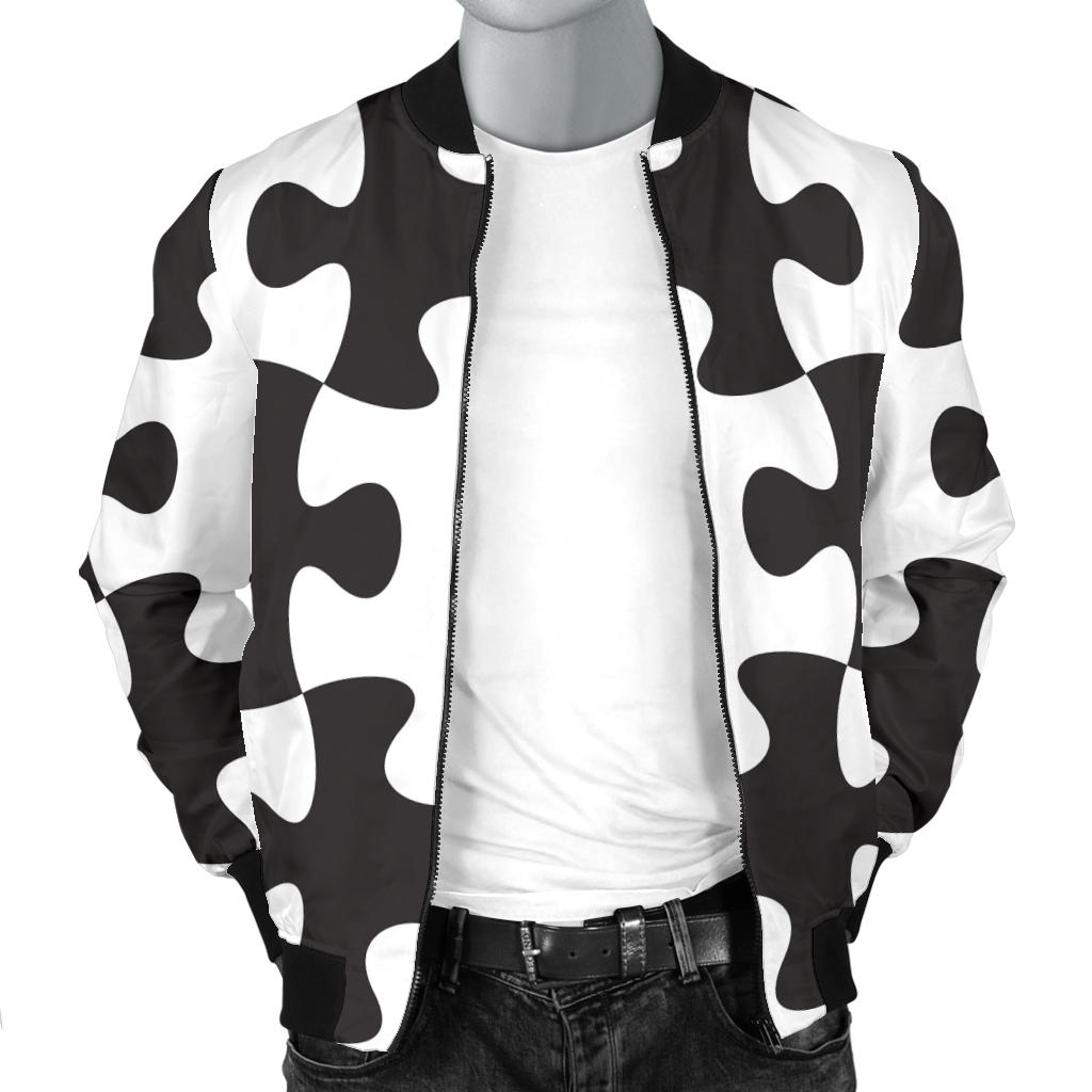 Puzzle Black White Pattern Print Design A02 Men Bomber Jacket