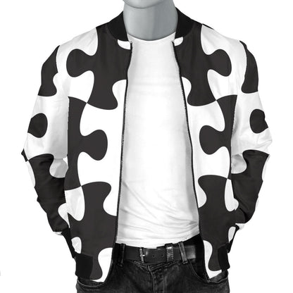 Puzzle Black White Pattern Print Design A02 Men Bomber Jacket