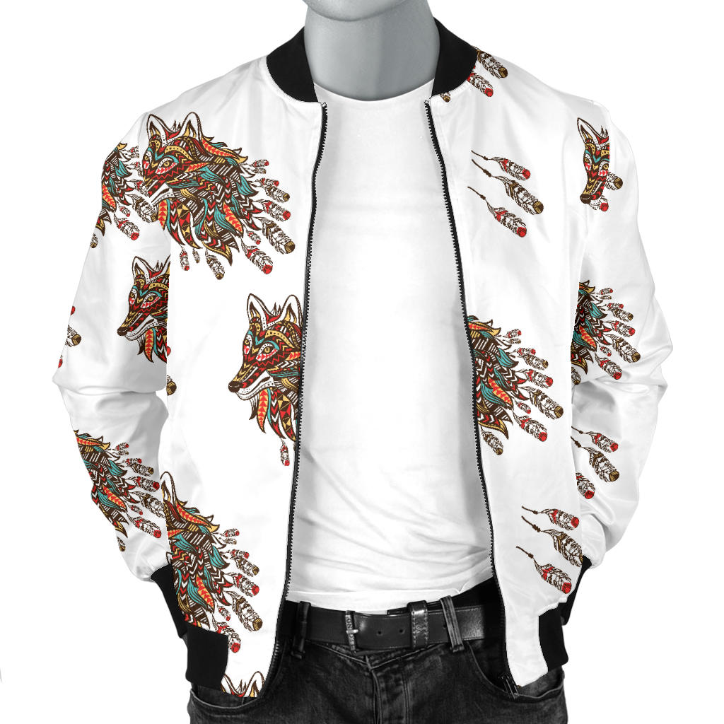 Aztec Wolf Pattern Print Design 02 Men Bomber Jacket