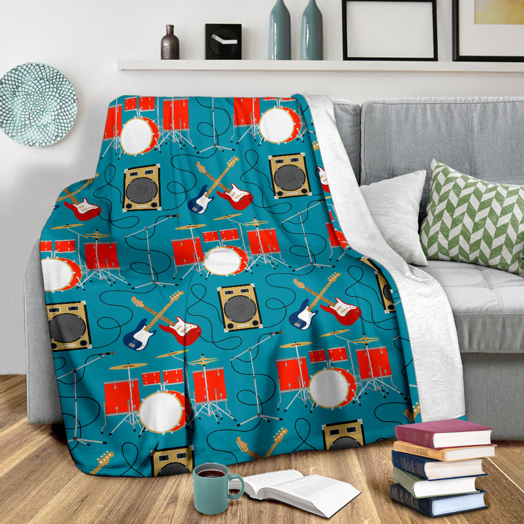 Drum Set Guitar Pattern Print Design 02 Premium Blanket