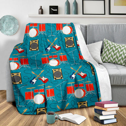 Drum Set Guitar Pattern Print Design 02 Premium Blanket