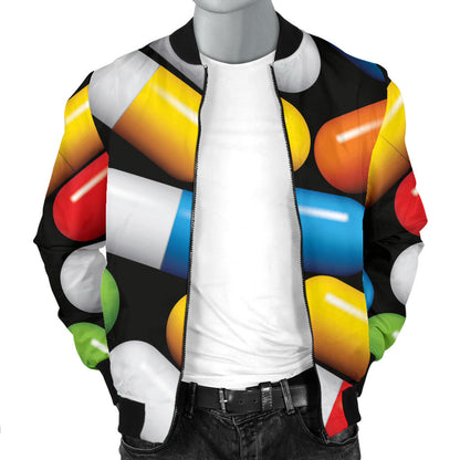 Pill Pattern Print Design A02 Men Bomber Jacket