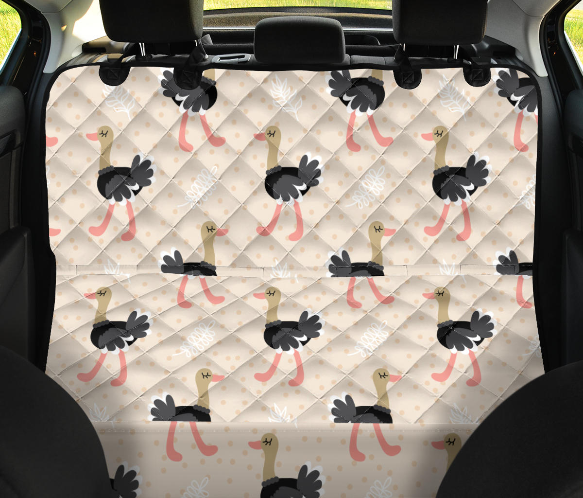 Ostrich Pattern Print Design 02 Rear Dog Car Seat Cover Hammock