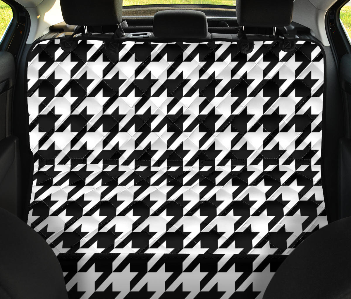 Houndstooth Black White Pattern Print Design 05 Rear Dog Car Seat Cover Hammock