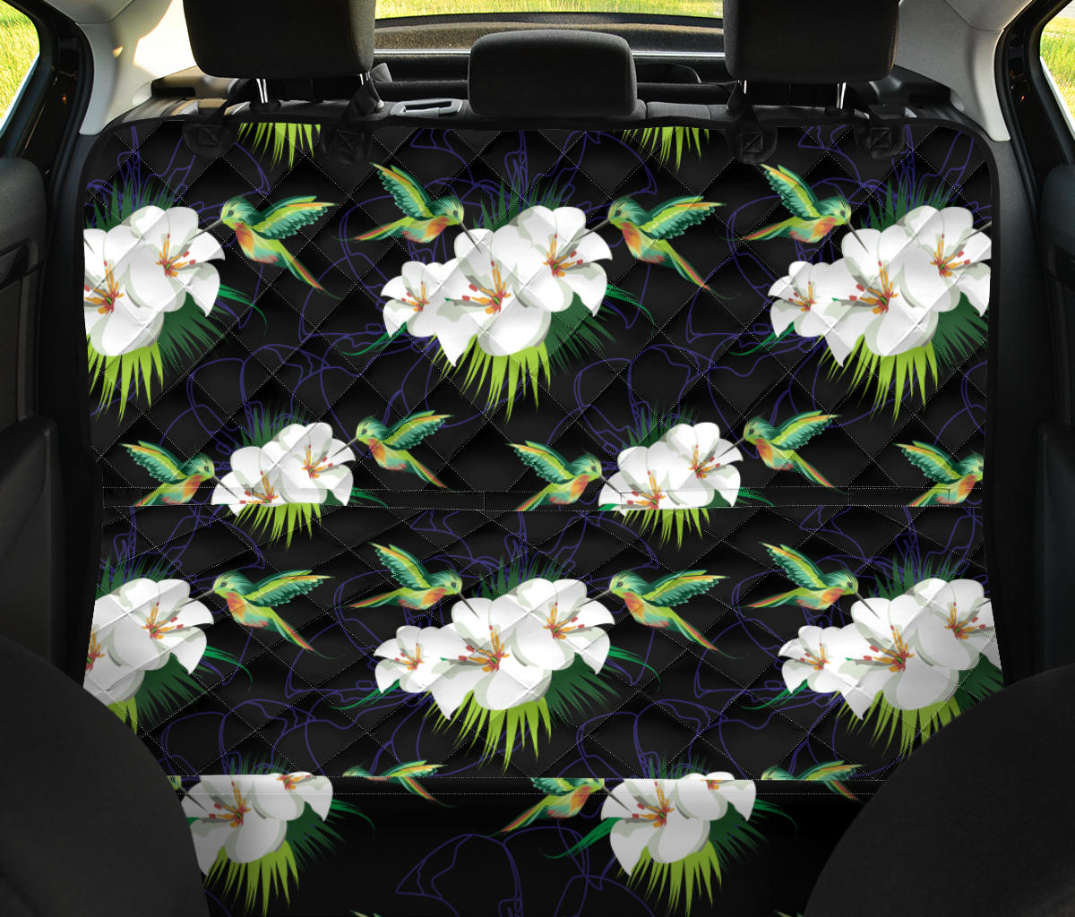 Hummingbird with Flower Pattern Print Design 03 Rear Dog Car Seat Cover Hammock