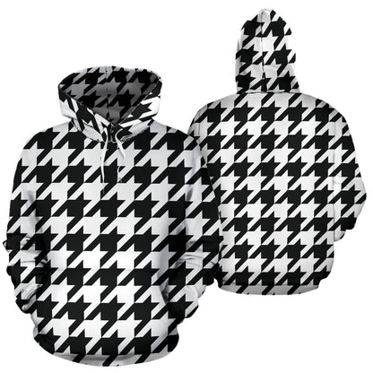 Houndstooth Black White Pattern Print Design 05 Pullover Hoodie