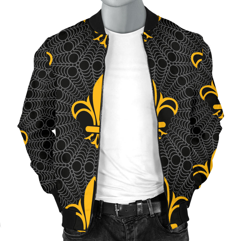 Fleur De Lis Gold Pattern Print Design 01 Men Bomber Jacket