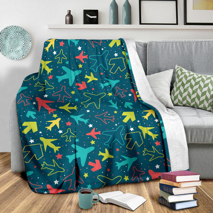 Airplane Pattern Print Design 05 Premium Blanket