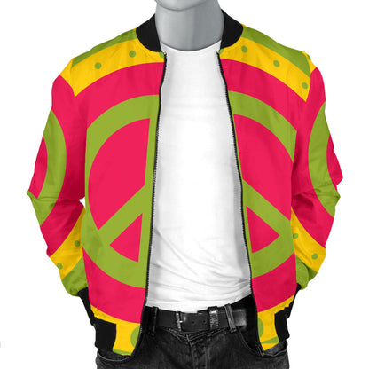 Peace Sign Pattern Print Design A01 Men Bomber Jacket
