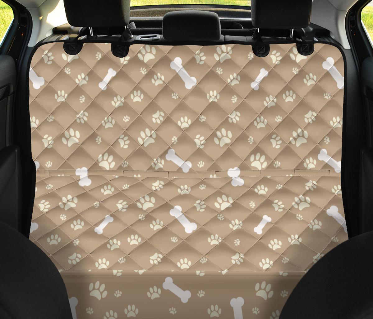 Dog Bone Paw Pattern Print Design 01 Rear Dog Car Seat Cover Hammock