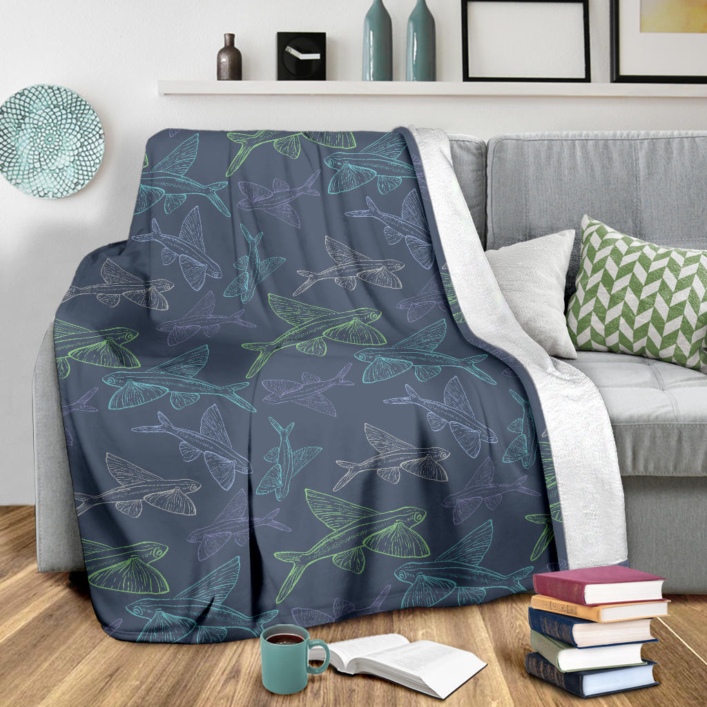 Flying Fish Pattern Print Design 02 Premium Blanket