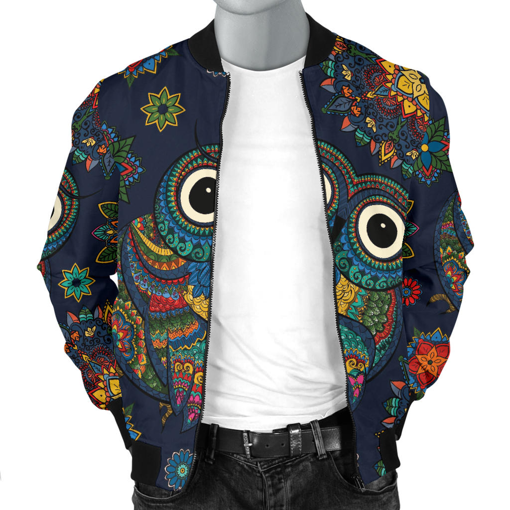 Owl Boho Style Pattern Print Design A04 Men Bomber Jacket