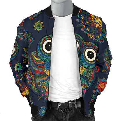 Owl Boho Style Pattern Print Design A04 Men Bomber Jacket
