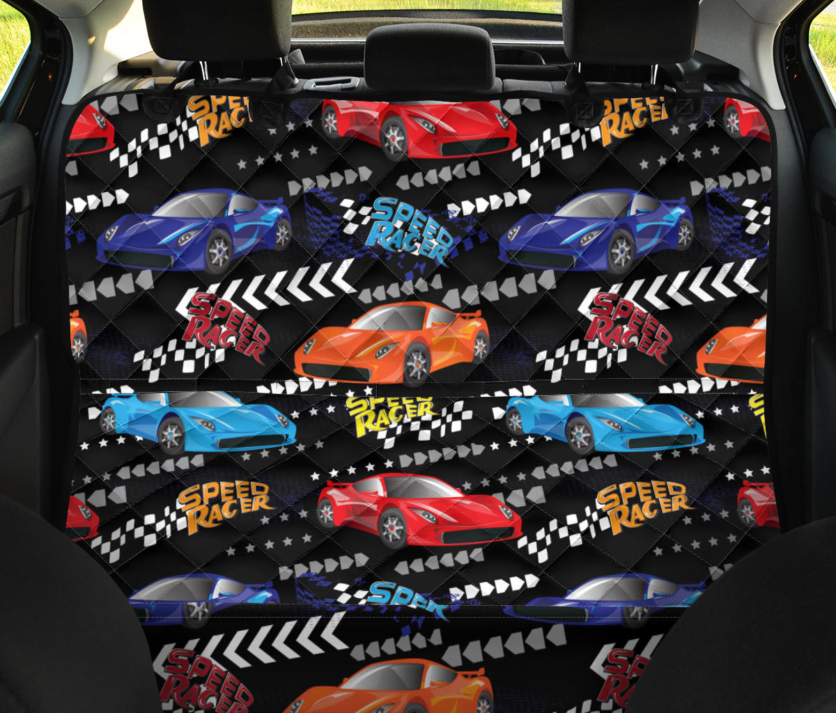 Racing Pattern Print Design A05 Rear Dog Car Seat Cover Hammock