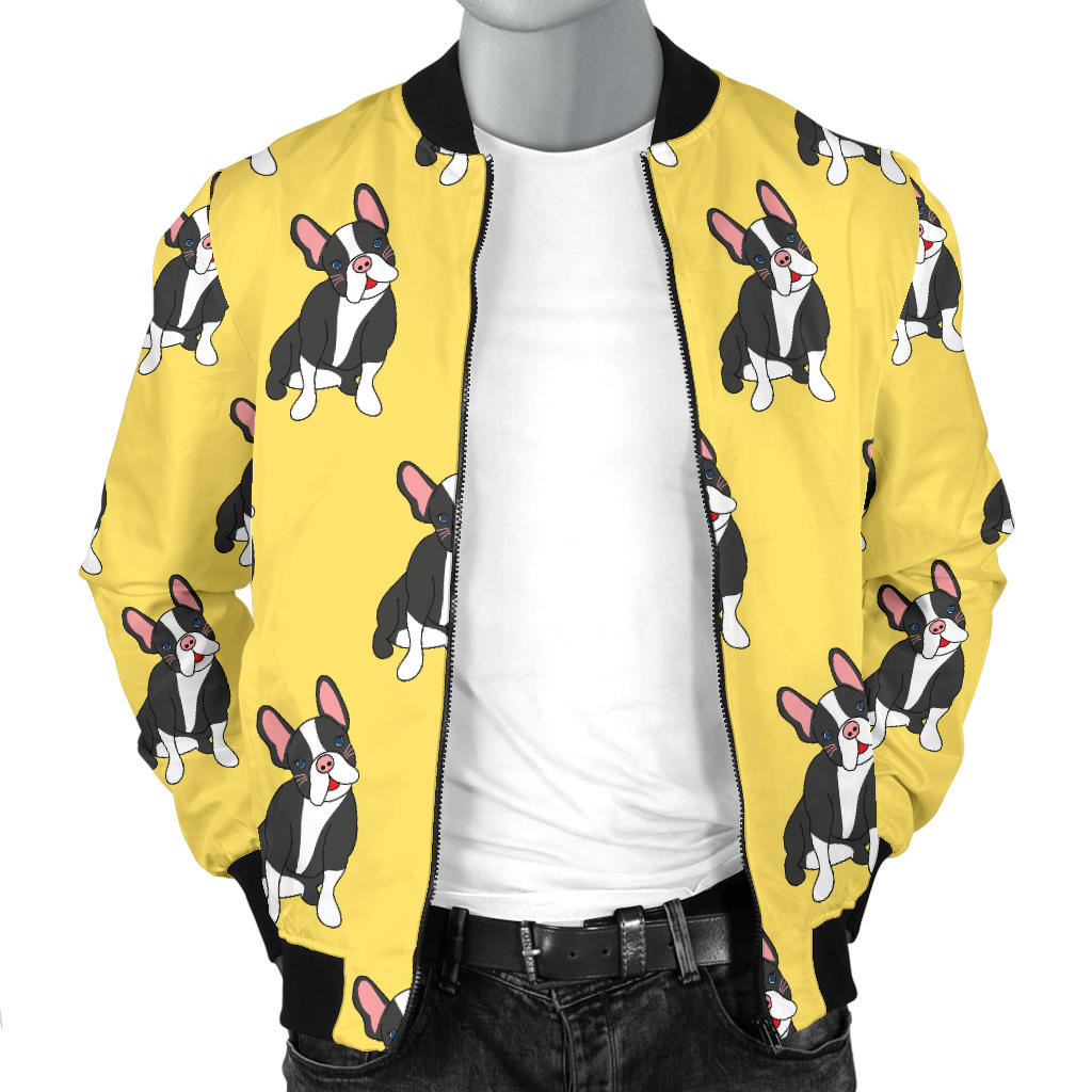 Boston Terrier Pattern Print Design 06 Men Bomber Jacket